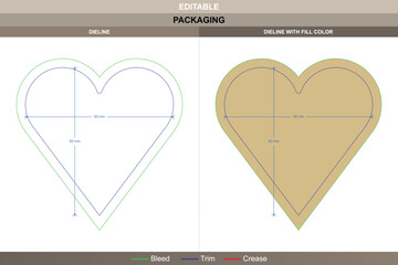 Custom dimensions labels love dieline drawn through vector detailing refining printing surface packaging form die line heart pattern defines creative romantic label layout