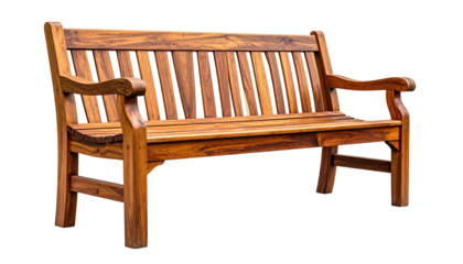 Wooden park bench, rustic and solid, on a dark background
