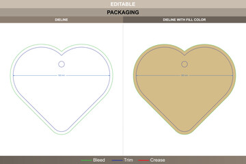 Custom dimensions heart shaped tags cards dieline structured through vector detail refining printing finish packaging form die line mapping builds curved romantic outline