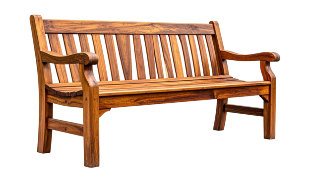 Wooden park bench, rustic and solid, on a dark background
