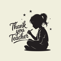 Girl silhouette writing Thank You Teacher with stars