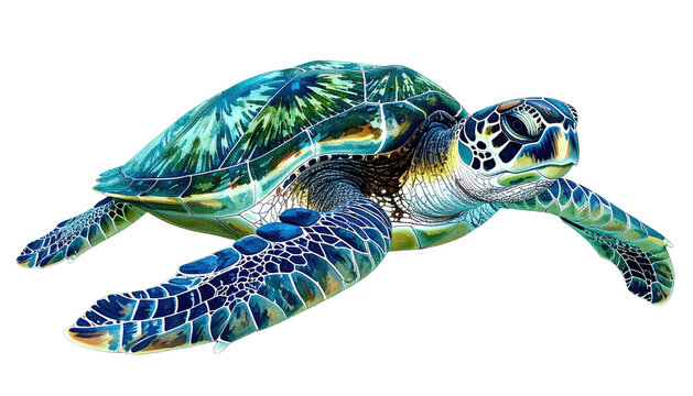 Colorful sea turtle with intricate shell pattern