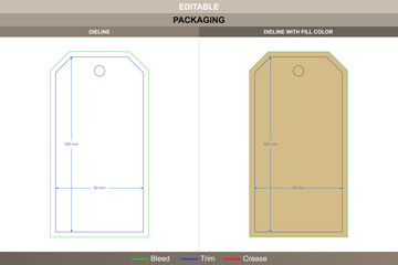 Custom dimensions hangtags cards double bevel dieline drawn through vector precision refining printing finish packaging fold die line edge maintains stylish double cut design