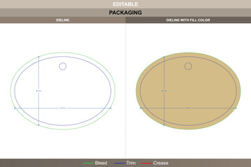 Custom dimensions hang tags oval dieline crafted through vector layout refining printing consistency packaging structure die line fold keeps oval tag centered and balanced