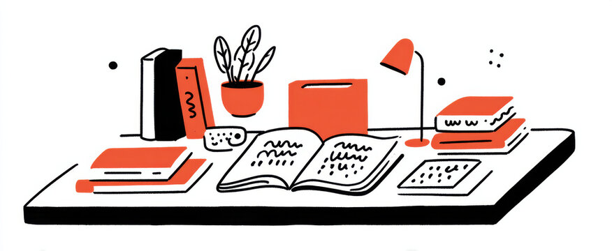 A desk loaded with journals packed with cursive writing drills and practice sheets