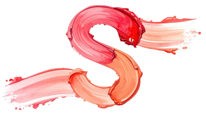 Curving strokes of smeared, vibrant, glossy red-orange paint