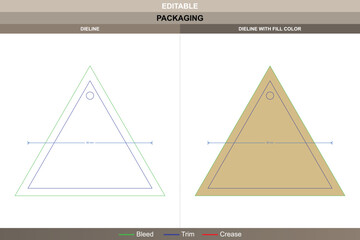Custom dimensions equilateral triangle hang tags dieline structured with vector mapping refining printing tone packaging fold die line keeps balanced triangle tag precision