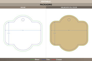 Custom dimensions curved hole tags cards dieline developed by vector precision refining printing structure packaging fold die line keeps curved hole shape centered neatly