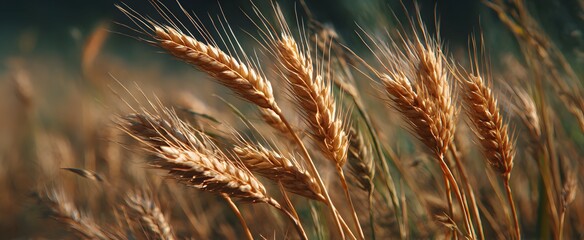 Naklejka premium The rye grain plant stands tall like golden soldiers basking in natural light.