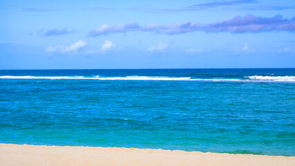 The summer vacation background with white sand Nature on the beach and sea ocean blue water summer barrier reef