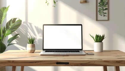 Fototapeta premium Inspiring workspace with laptop mockup on wooden desk for a modern professional