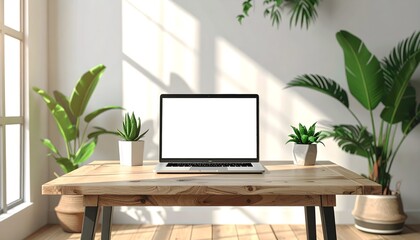 Fototapeta premium Workspace goals with a modern laptop mockup in a bright, airy, home office setting