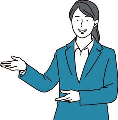 おすすめを紹介する女性ビジネスパーソンのイメージイラスト素材