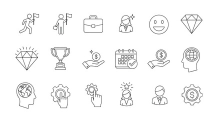 Fototapeta premium Minimalist line art business icons success, money, and leadership themes