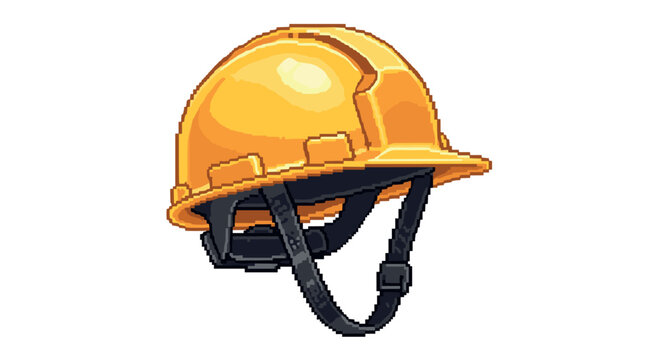 Pixel art yellow safety helmet with adjustable strap for construction and safety themes