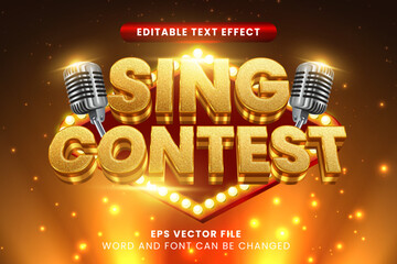 Singing contest luxury gold 3d editable vector text effect. Music entertainment text style