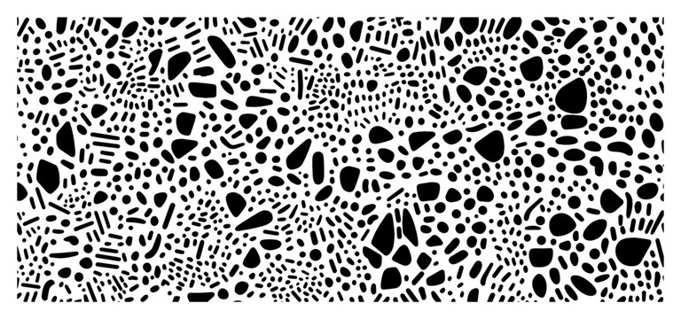 Abstract organic terrazzo shapes pattern black and white biomorphic cutout seamless vector background
