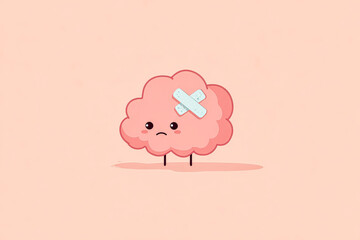 Naklejka premium Cute cartoon cloud character with a bandage expressing sadness on a soft pastel background
