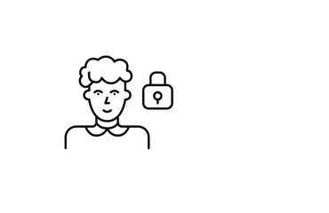 Older woman and lock. Safeguarding personal information and data. Pixel perfect, editable stroke vector icon
