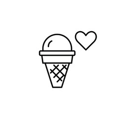 Ice cream cone and heart. Romantic dessert date. Pixel perfect, editable stroke vector icon