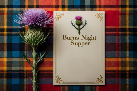 Greeting card traditional Scottish holiday in honor birthday poet writer Robert Burns AI Generative