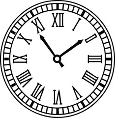 Clock Face Illustration in Minimal Style. Elegant Analog Clock Artwork. Round Clock Dial Outline Design. Timepiece Face Illustration Concept. Classic Watch Dial Artwork. Modern Clock Face Composition