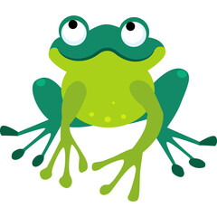 Whimsical Green Frog Character with Big Eyes Looking Up Against White Background