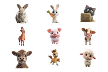 Cute farm animals cartoon set