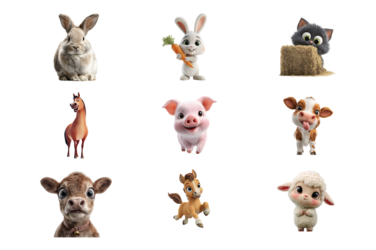 Cute farm animals cartoon set
