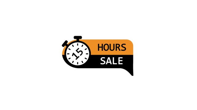 15 Hours Sale Stopwatch Timer Icon With Speech Bubble On White Background.14 hours sale, hours, timer, stopwatch, clock, time, limited time, offer, deal.