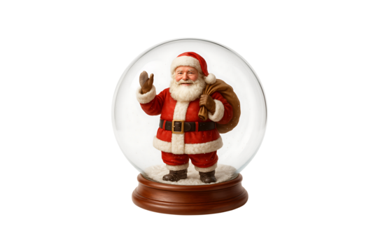 Santa Claus in Snow Globe Isolated on Transparent Background