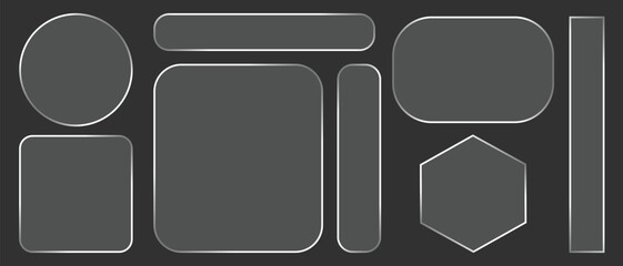 Light frame Liquid Glass Effect UI elements set for mobile and web app, tech board frame in futuristic style. HUD element interface