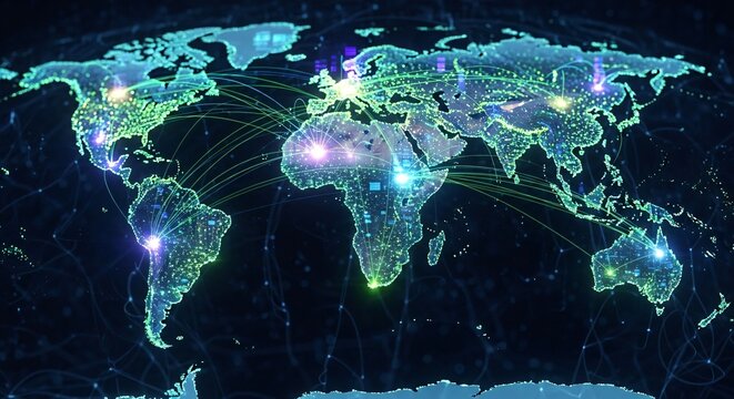 Global network connections world map digital technology connectivity data