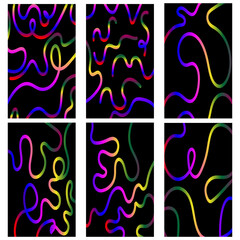 Abstract colorful neon gradient lines on dark background. Futuristic glowing waves for tech, music, and creative design projects.