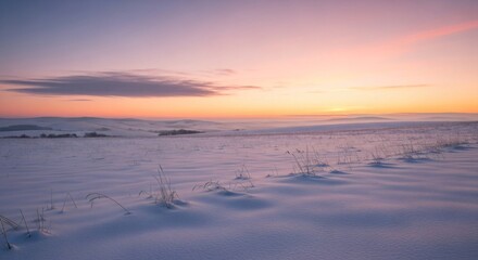 Beautiful winter landscape snow field at sunset scenic horizon view sky