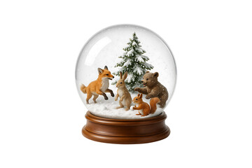 Cute Forest Animals in Snow Globe Isolated on Transparent Background