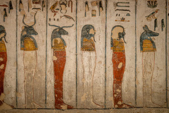 Row of Four Standing Deities in the Ancient Tomb of Ramses VI