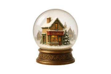 Vintage Toy Shop Snow Globe Isolated on Transparent Background