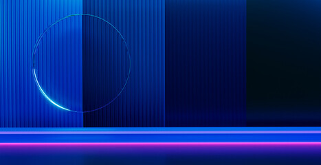3d rendering product display stage with glowing neon circle