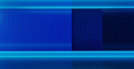 3d rendering blue abstract studio background with neon light lines