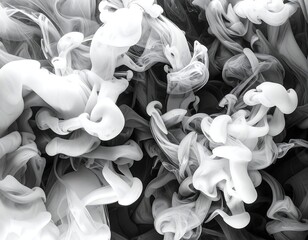 Abstract monochrome flowing forms creating wispy, dynamic shapes