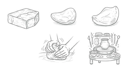 Handcrafting pottery from clay block to artisan bowl on pottery wheel