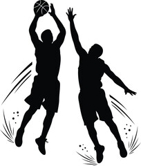 Dynamic silhouette of two basketball players engaged in intense competition on the court capturing athleticism and rivalry © SHEULI