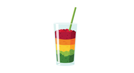 Vibrant Layered Fruit and Vegetable Health Drink in a Clear Glass with a Straw, Perfect for a Refreshing Boost
