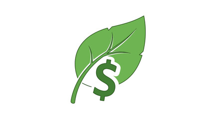 Green dollar sign icon on a leaf representing financial growth and sustainability concept