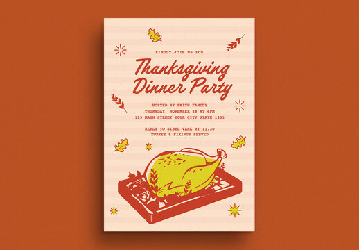 Retro Thanksgiving Dinner Party Invitation