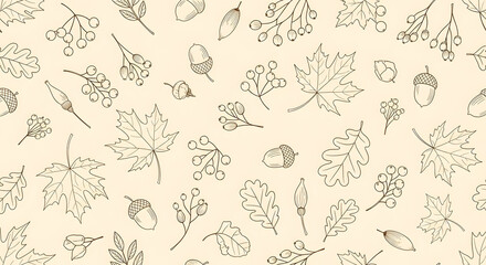 Charming hand drawn autumn leaf and acorn pattern for a warm, natural, and inviting seasonal design project