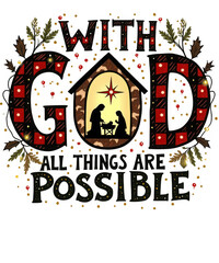 Festive christmas wreath with a decorated tree and deer in a snowy forest, winter wonderland scene isolated on transparent background