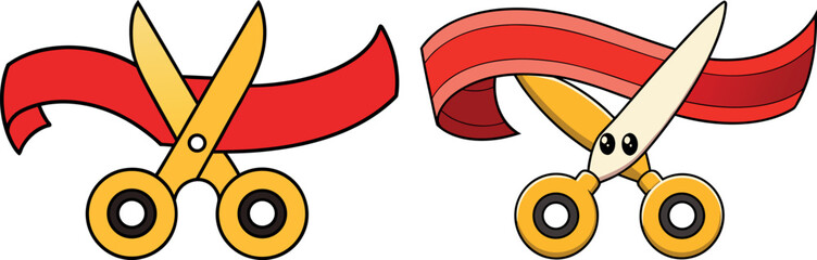 ribbon cutting clipart, scissors red ribbon, inauguration ceremony vector, opening event illustration, celebration ribbon art, grand opening banner, success achievement symbol, startup launch illustra