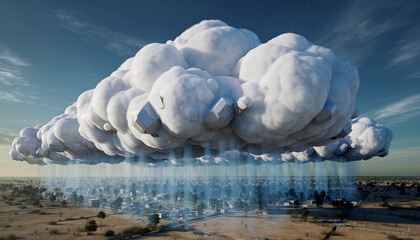Surreal storm cloud hovers over a desert city